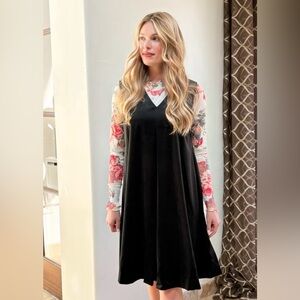 Women’s Shop Dolly’s Black Velvet Vest Midi Knee Length Dress Sleeveless Size L